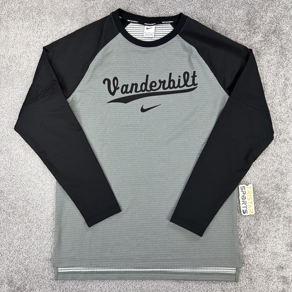Vanderbilt Commodores Shirt Mens Medium Gray Black Baseball Long Sleeve Nike PE